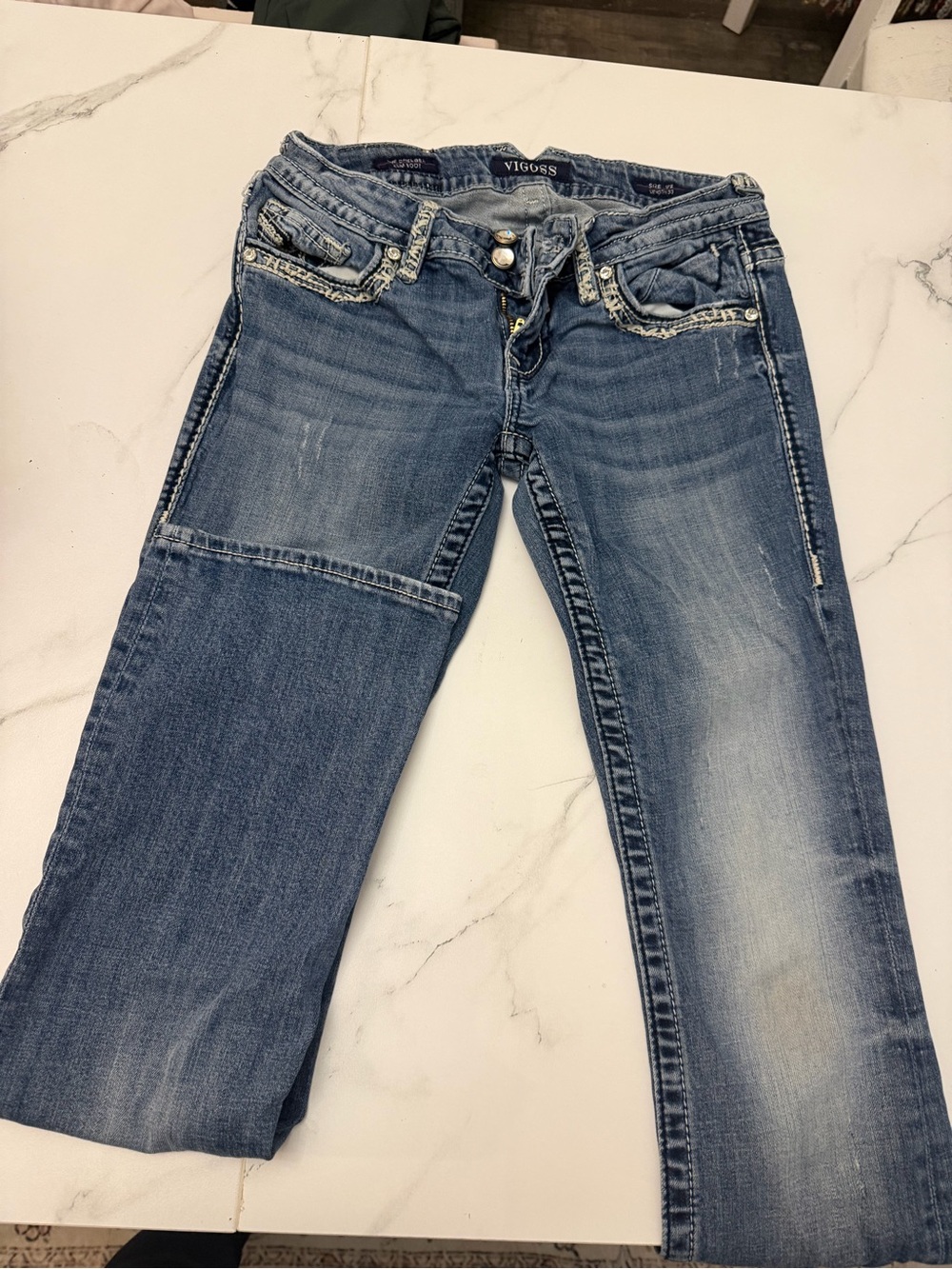 Vigoss Two-Tone Washed Bootcut Jeans in Blue